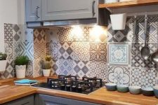 a cozy farmhouse kitchen with a moroccan backsplash