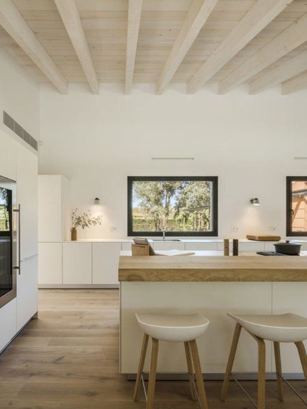 a cute neutral kitchen design in minimalist style