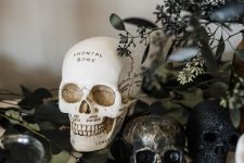 modern halloween display with a skull