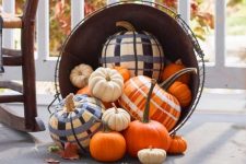 06 natural and plaid painted pumpkins are perfect for styling your home in a rustic way for fall, Halloween or Thanksgiving