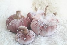 31 super glam Halloween pumpkins of pink velvet and pearls are amazing for your girlish Halloween party