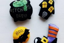 colorful and cool felt Halloween ornaments are fun for this holiday, you can sew them yourself or buy them