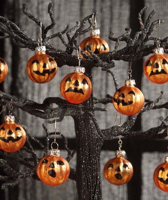 orange jack-o-lanterns Halloween ornaments are amazing for styling your Halloween tree and are easy to DIY
