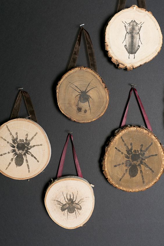 scary Halloween plaques with spiders and flies cna be used as Halloween ornaments or just hung on the wall for decor