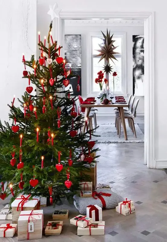 Nordic Stars & trees with gingham ribbon & bells x6 k Christmas tree decor 