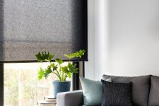 23 semi sheer black blinds will block enough light and add a dramatic touch to the space accenting it a lot