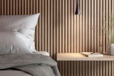 26 a small pendant lamp paired with light built into a headboard are great to cozy up your bedroom