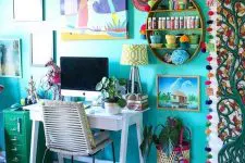 a turquoise home office design