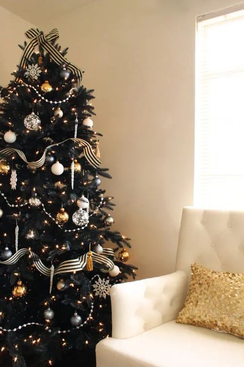 a stylish black Christmas tree