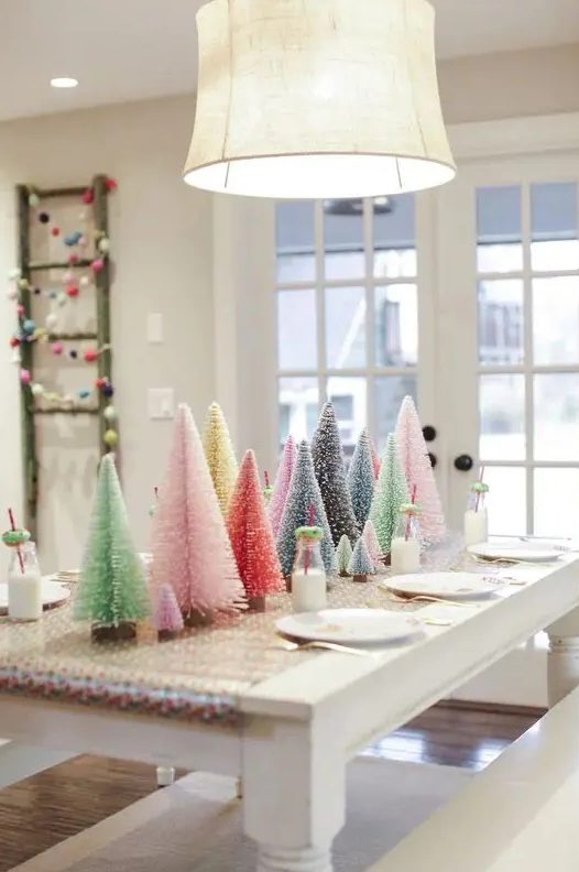a bright bottle brush Christmas tree arrangement is always a fun and cool idea for the holidays