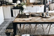 30 a dining set clad with reclaimed wood with a herringbone pattern is a stylish idea for a Scandi or farmhouse space