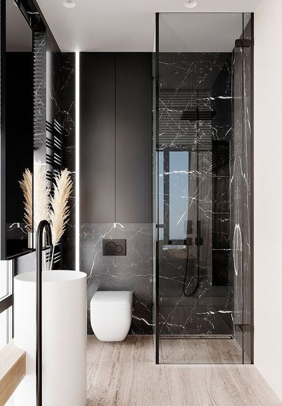 a modern black and white bathroom design