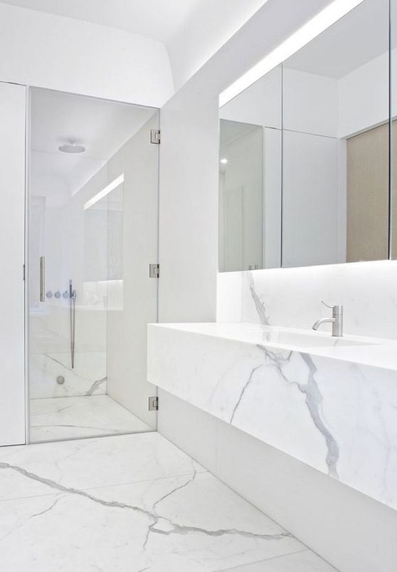 a minimalist marble bathroom design