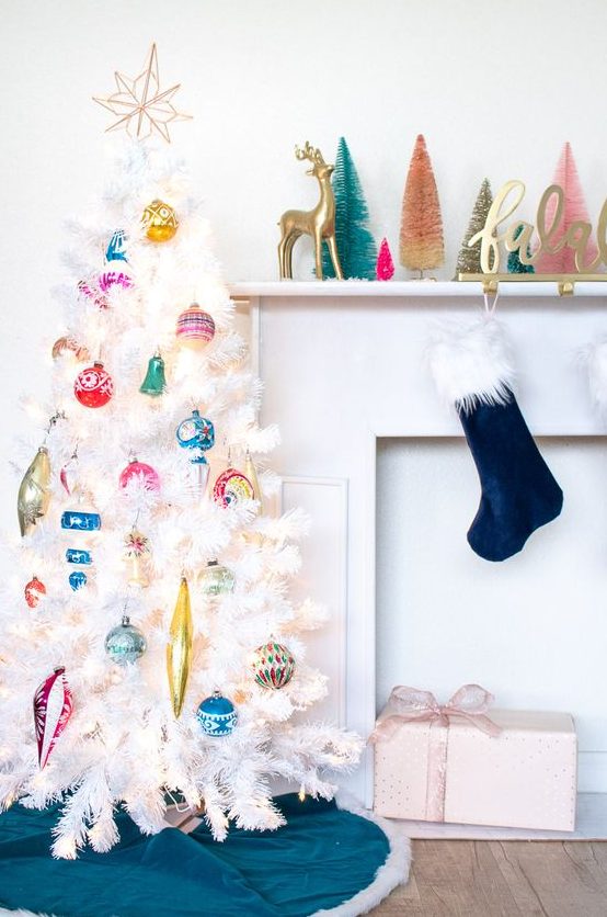 a cute white Christmas tree in vintage style