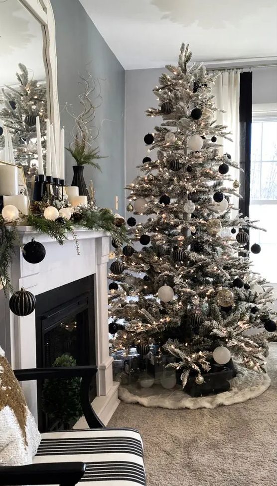 a stylish modern flcoked christmas tree decor