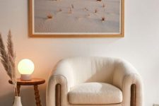 27 a lovely textural creamy chair with wooden legs is a cool idea for two reasons – it’s curved, which is a trend, it’s textural, which is another trend