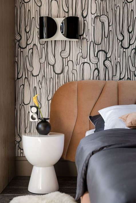 such a textural headboard will make your bedroom more eye catchy, especially if you go for some bold printed wallpaper like this one