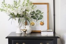 32 a beautiful vintage black nightstand with brass handles is a chic idea for a farmhouse bedroom