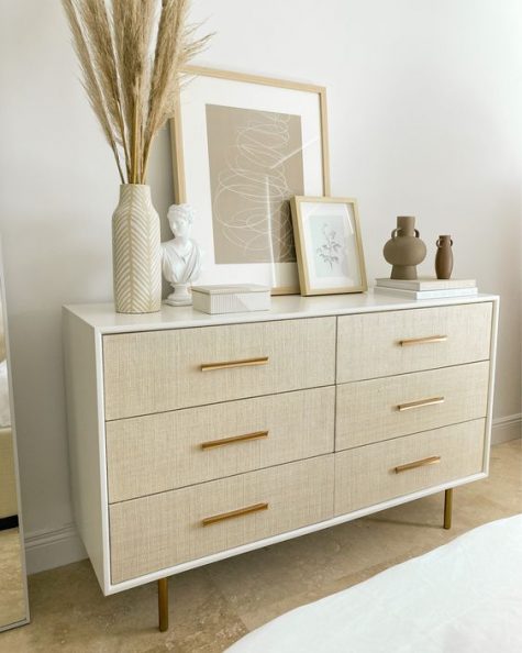 such a chic white sideboard with pampascloth drawers is a long-lasting item that will fit many interiors