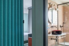 a turquoise folding door could become a highlight in any room