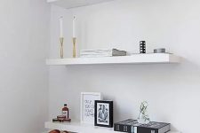 30 open shelves look airy and not bulky, they are ideal for a small corner and you’ll get additional storage