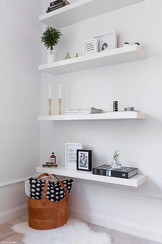 open shelves look airy and not bulky, they are ideal for a small corner and you'll get additional storage