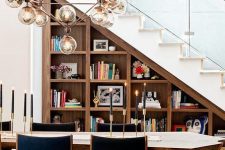 38 built-in bookshelves under the stairs are always a good idea, they let you use more space and decorate the room