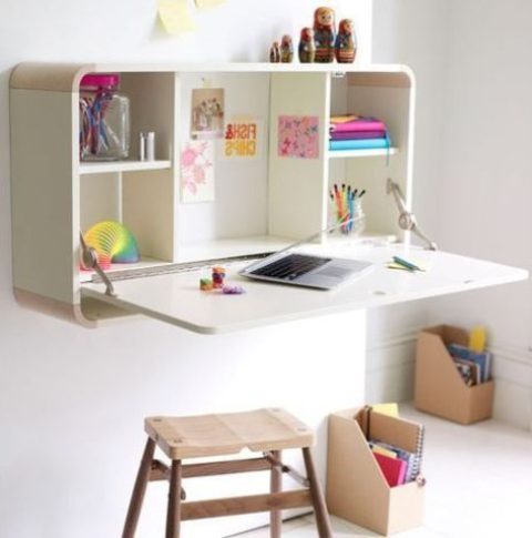 a Murphy desk for a kids' room is a stylish and smart option that allows saving much space and hide it when not necessary