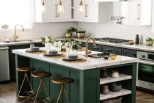 a stylish green and white kitchen design