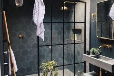 hexagon tiles looks great in a walk-in shower