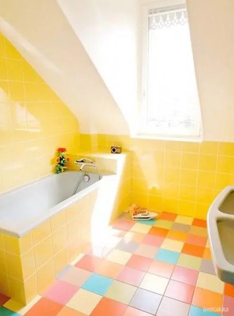 a bright yellow bathroom design