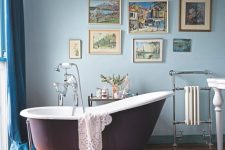 a super cozy blue bathroom design