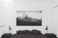 a stylish minimalist b&w bedroom