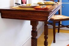 29 a wooden half table with casters is a great idea for a small eat-in kitchen like this one, it can be used for a breakfast nook, too