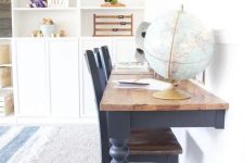 30 an old dining table turned into a double desk for a kids’ room painting it and staining the tabletop is a smart idea for a farmhouse space