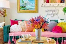 a cozy maximalist living room design