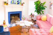 a vibrant living room design with lots of colors