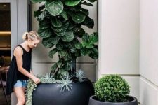 modern black oversized rounded planters will make your outdoor space look very cool and very edgy