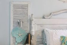 a lovely beach bedroom decor with old shutters