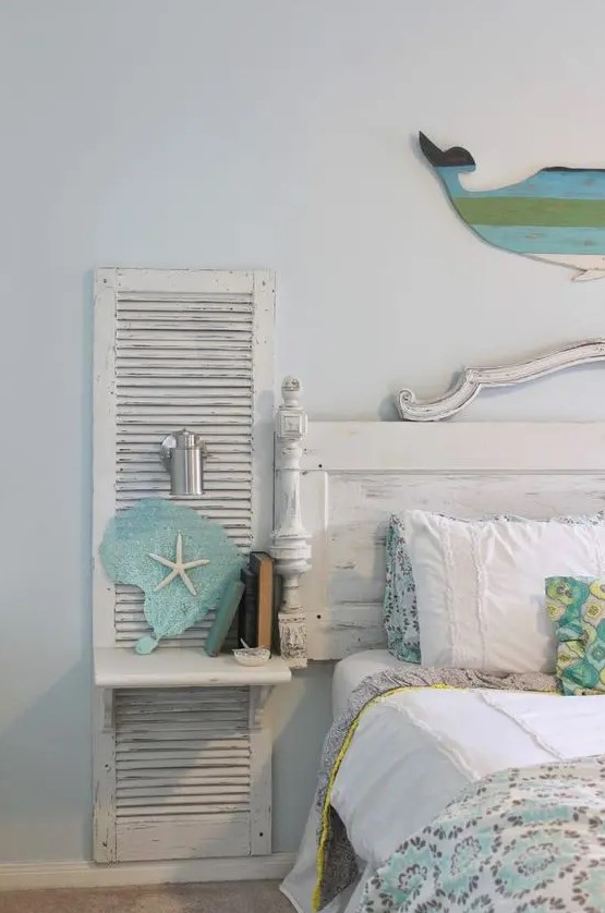 a lovely beach bedroom decor with old shutters