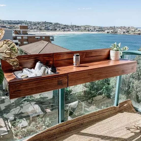 an amazing bar table on a balcony
