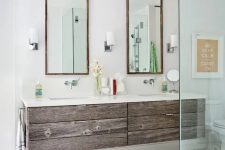 a floating vanity composed of reclaimed wood is a very eco-friendly solution for a modern space, it will add wartm of wood to it