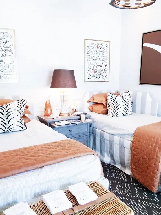 a fashion-inspired guest bedroom with touches of rust and chocolate brown looks very fresh and inspiring