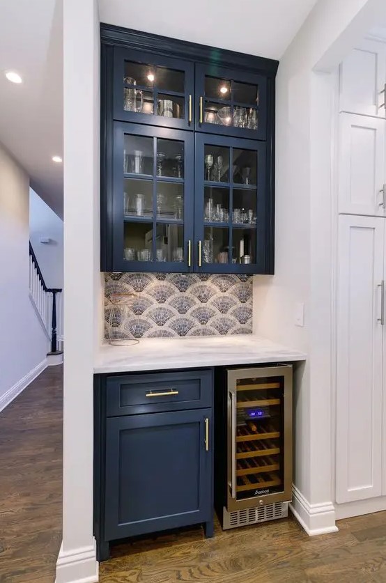a cool bar nook with kitchen cabinets