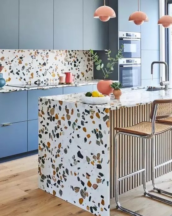 a lovely kitchen with a terrazzo kitchen