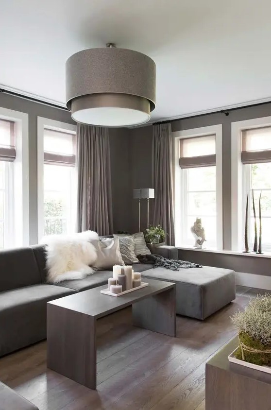 a modern taupe living room design