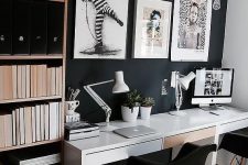 a cool home office with a black wall