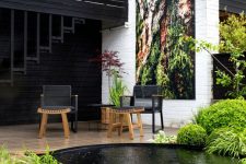 a lovely black and white outdoor space