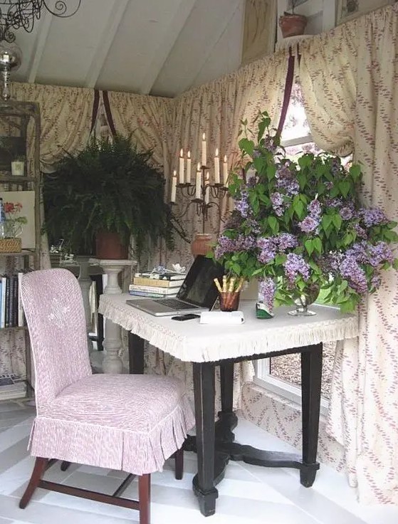 a vintage inspired home office can be hidden in a she shed to work with comfort and your favorite style