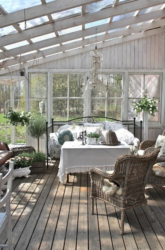 a cozy oasis in a sunroom